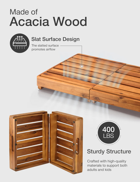 Holana One Foldable Step Stool for Elderly - Acacia Wood High Riser Step Stool for Adults Kid - Wooden Mobility Stepping Stools 400 Lbs Load Capacity for Bathroom Aid Handicap, Bed, Kitchen, Garden HOLANA