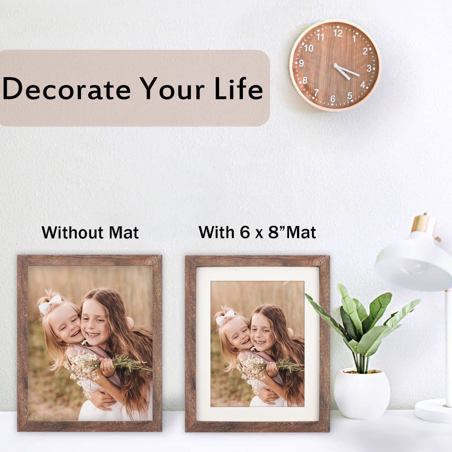 ORIVAN 8x10 Picture Frame Wood Display Picture 6x8 with Mat or 8x10 without Mat Distressed Brown Photo Frame for Wall and Tabletop Decoration - WoodArtSupply