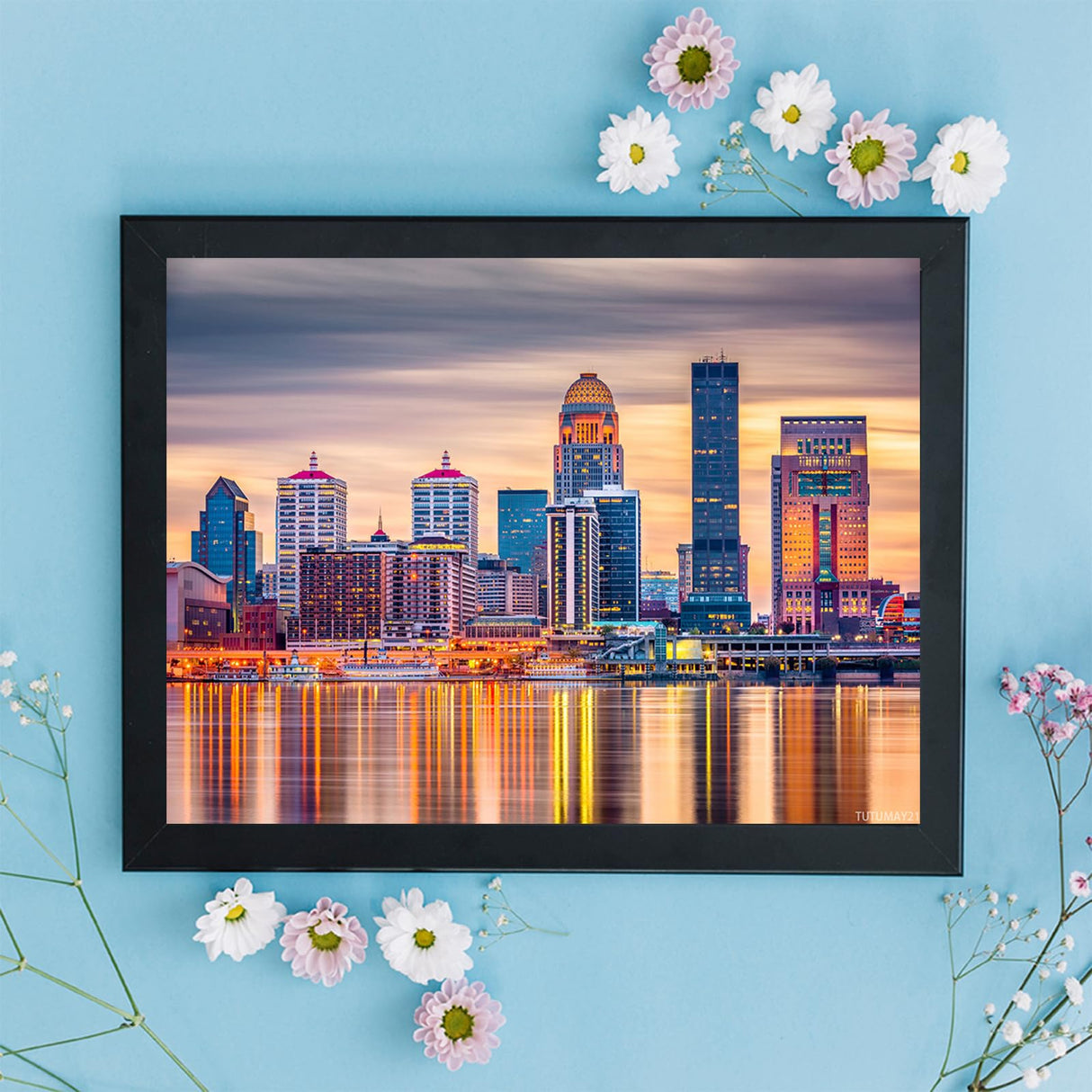 Full Drill Louisville Skyline Sunset Modern Architecture Kentucky USA DIY 5D Diamond Painting by Number Unique Kits Home Wall Decor Crystal Rhinestone Wall Decor 12x16inch TUTUMAY21