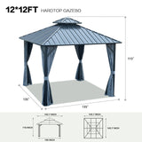 EDWINENE 12 x 12FT Outdoor Hardtop Gazebo,Heavy Duty Double Roof Gazebo,Patio Canopies & Pergolas with Nettings and Curtains,Outside Canopy Tent for Lawn,Garden,Backyard and Deck (Black) EDWINENE