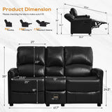 IPKIG Black 3 Seater Modern Loveseat Recliner Sofa - Manual Reclining Loveseat with Flipped Backrest Console, Side Pocket, Faux Leather Double Recliner Love Seat for Living Room & RV (Black, 3 Seater) IPKIG