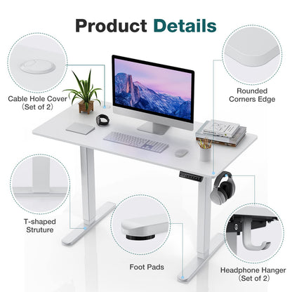 Sweetcrispy Electric Standing Desk, 48 x 24in Adjustable Height Electric Stand up Desk Standing Computer Desk Home Office Desk Ergonomic Workstation with 3 Memory Controller, White