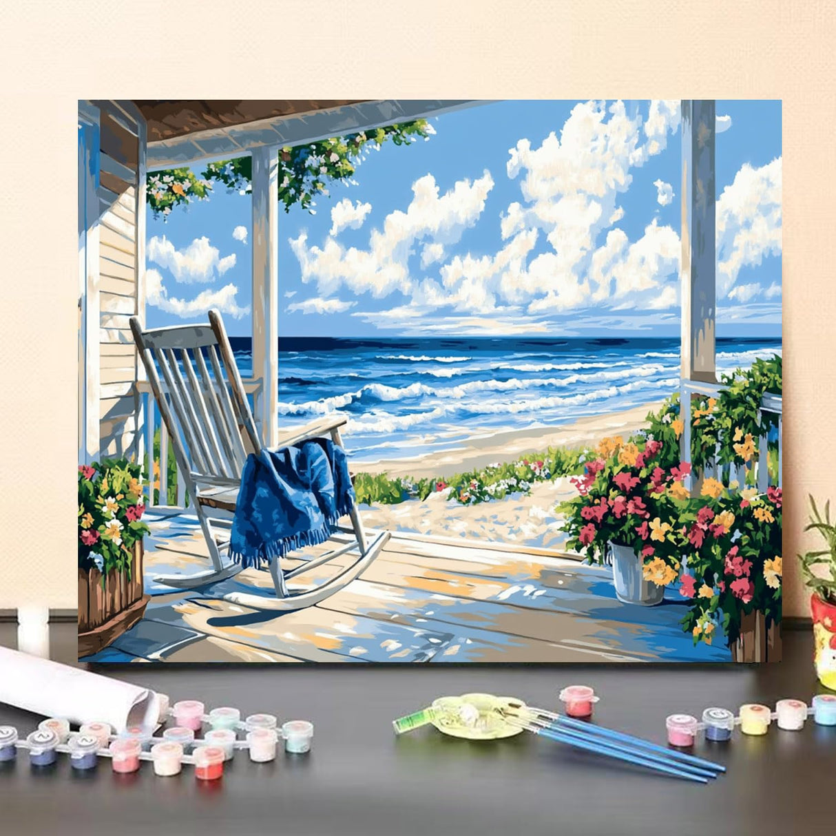 Beach Paint by Numbers Kit for Adults Beginner Landscape Oil Painting Kit Adult Paint by Number Kits on Canvas Ocean DIY Painting for Beginners Art by Numbers for Gifts Home Wall Decor 16x20 Inch obterie