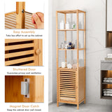 LOKO Tall Bamboo Cabinet, Slim Narrow Floor Storage Cabinet with 3 Tier Shelves & Shutter Door, Freestanding Linen Tower Cabinet for Bathroom, Living LOKO