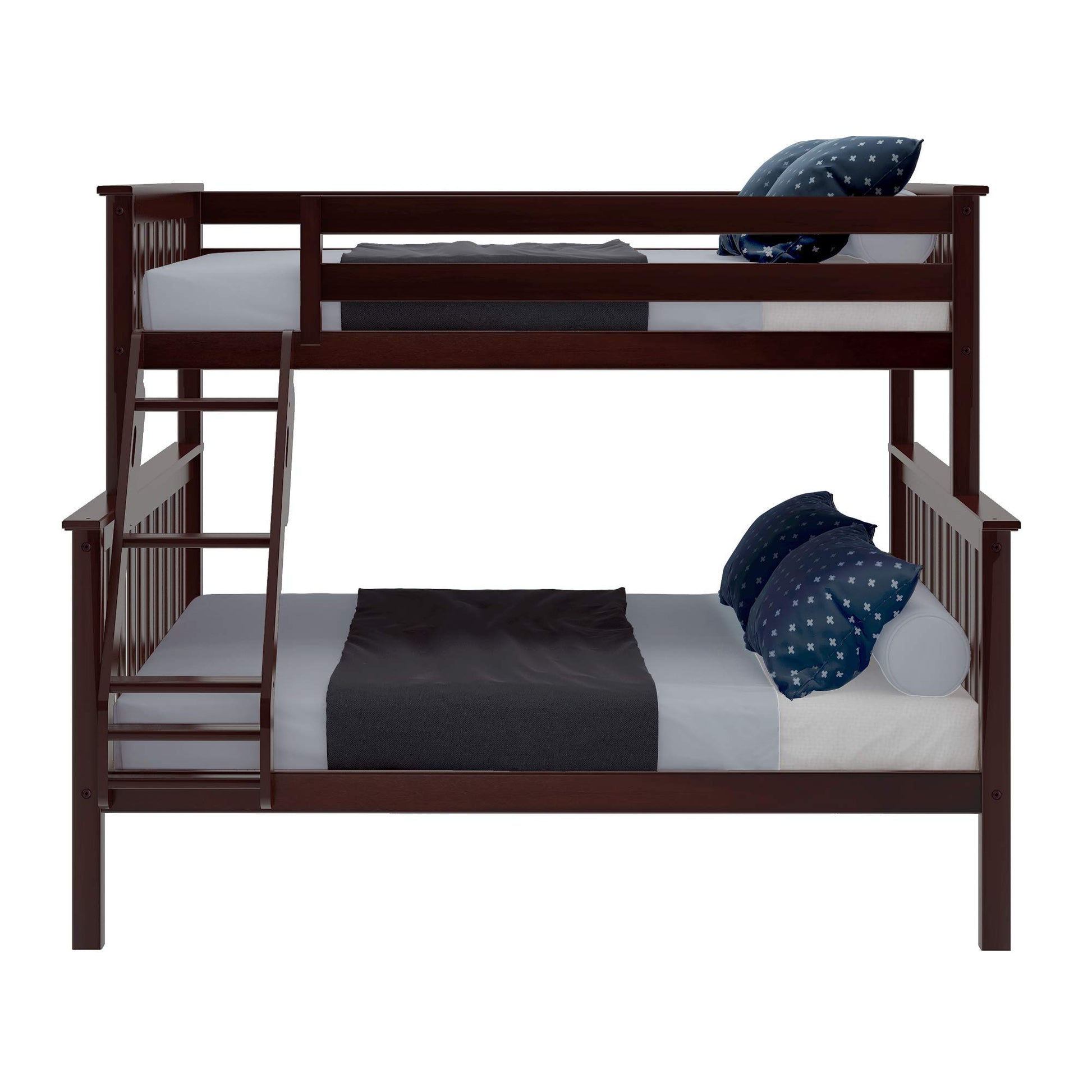 Max & Lily Twin Over Full Bunk Bed in Espresso - Solid Wood Frame with Removable Ladder and Safety Guardrails - WoodArtSupply