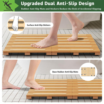 Bamboo Bath Mat for Shower, Dual Anti-Slip for Surface & Bottom, Waterproof Foldable Shower Mat, Easy to Carry and Storage, Wonderful for Indoor Outdoor （ Natural, 20.86×13.77×1.14 Inches） - WoodArtSupply