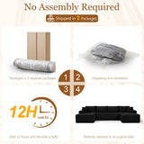 134 Inch Modular Sectional Sleeper Sofa, Boneless Cloud Couch for Living Room, U Shaped 5 Seat Sofa with 2 Storage Pockets& 2 Cup Holders, Free Combination, No Assembly Required (Black) HANXIN