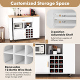 Giantex Mobile Kitchen Island Cart, 4-in-1 Reversible Serving Cart Bar Table Combo, Storage Cart on Wheels w/Rubber Wood Top, Adjustable Shelf, 12-Bottle Wine Rack, Spice Rack for Dining Room, White Giantex