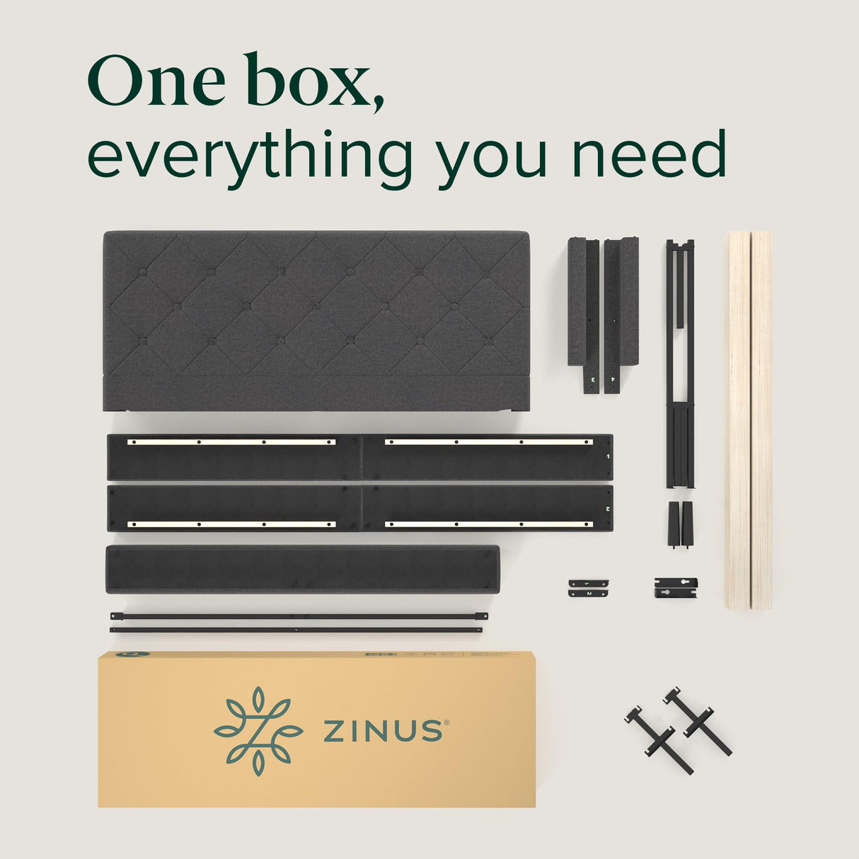 Zinus Full Shalini Upholstered Platform Bed Frame with Headboard [New WonderBox(TM) Version], Wooden Slat Support, No Box Spring Needed, Easy Assembly, Eco Friendly Packaging, Dark Grey Zinus