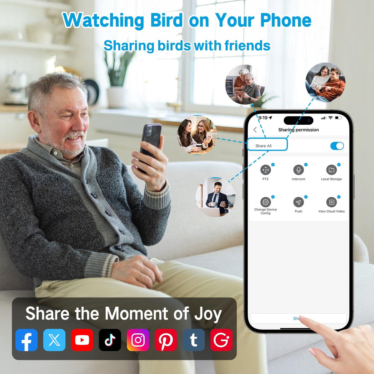 seanme Smart Bird Feeder with Camera Solar-Powered | 2.5K HD Live View, AI Identify 10,000+ Birds | Instant Alerts & Weatherproof Design | Bird Watching Birthday Gift for Mom/Father/Grandparents seanme
