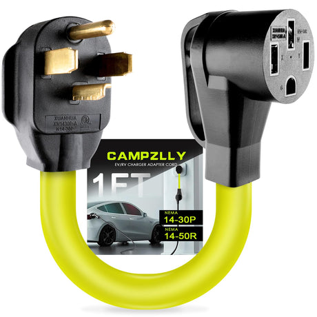 Campzlly EV Charger Adapter Cord, NEMA 14-30P to 14-50R Adapter, 30Amp Dryer Plug to 4 Prong Female, Compatible with EV for Level 2 Charging, STW 10 AGW, ETL Listed Campzlly