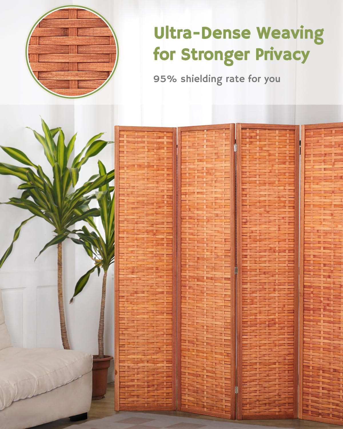 JOSTYLE Room Divider with Natural Bamboo, 6-Panel Folding Privacy Screen Room Divider- Saddle Brown JOSTYLE