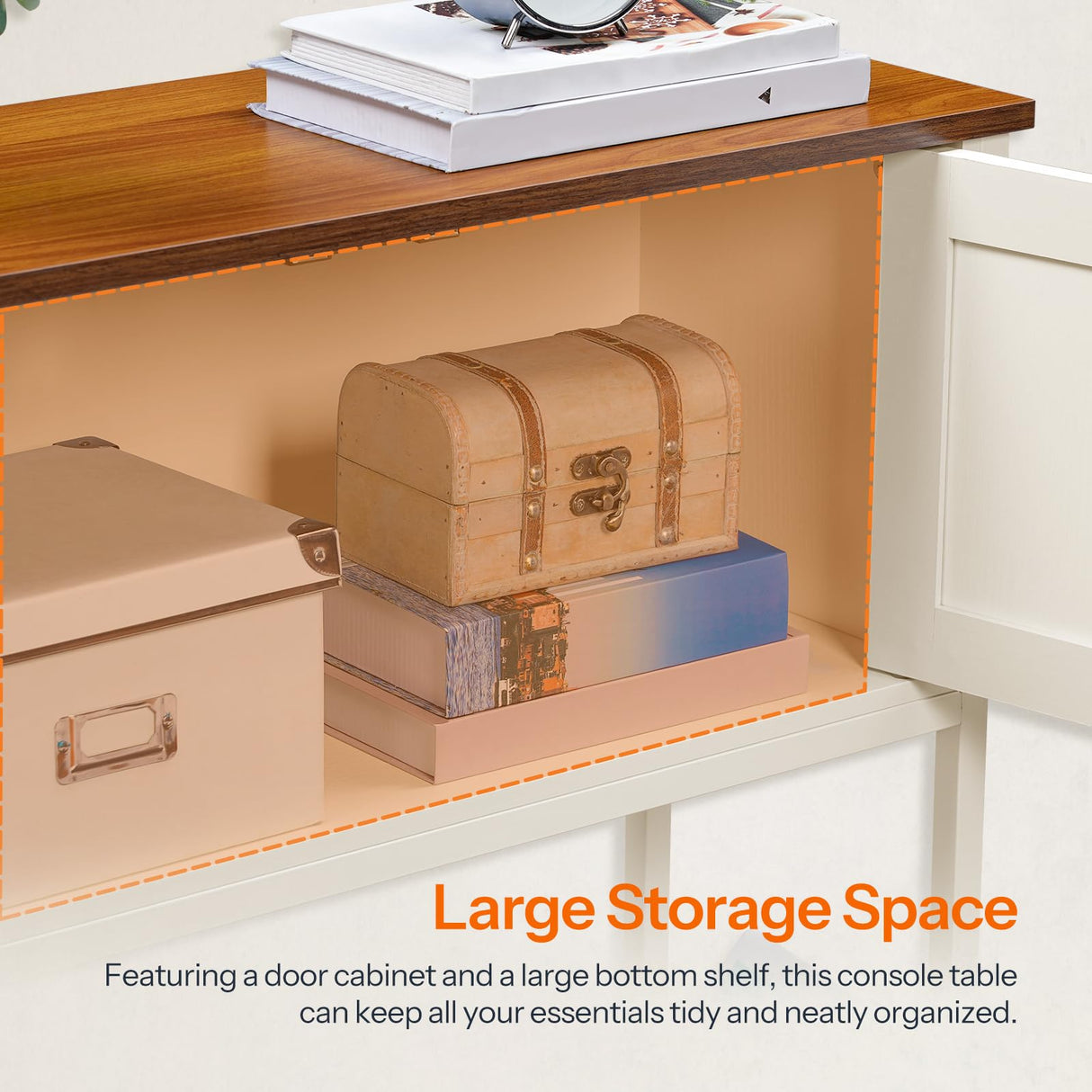 HOOBRO Entryway Table, 31.5'' Farmhouse Console Table with Storage, Sofa Table Behind Couch, for Entryway, Hallway, Foyer, White and Walnut WH85XG01 HOOBRO