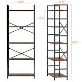 CosyStar 5-Tier Tall Bookcase, Rustic Wood and Metal Standing Bookshelf, Industrial Vintage Book Shelf Unit, Open Back Modern Office Bookcases CosyStar