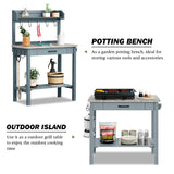 HOLTICO Outdoor Potting Bench Table with Metal Tabletop, Planting Table Potting Work Station with Storage Drawer and Removable Shelf Rack, Garden Potting Table for Outdoors HOLTICO
