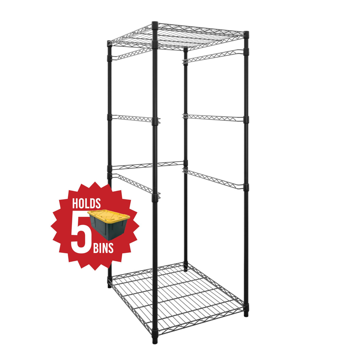 SafeRacks 5-Tier Steel Tote Rack - Maximize Space, Declutter, Organization, NSF Certified, Bin Storage for Garage, Pantry, Kitchen, Workspace, 5 Shelves, 31″ x 23″ x 68″, Black SafeRacks