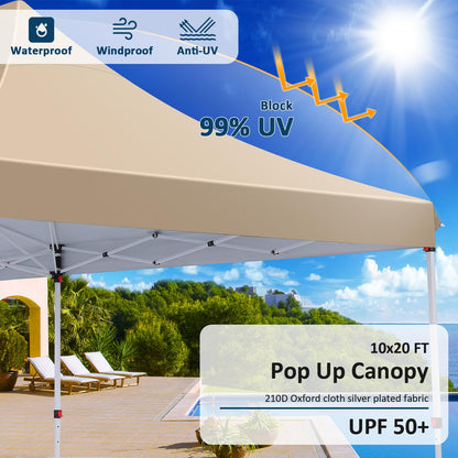 COBIZI 10x20ft Pop Up Canopy Tent with 4 Removable Sidewalls, Easy Up Commercial Canopy, Waterproof and UV50+ Gazebo with Portable Bag, Adjustable Leg Heights,Party Tents for Parties