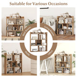 Giantex 7 Cubes Bookshelf, Free-Standing Wooden Bookcase, 4 Tier Home Display Shelf, Horizontal Storage Unit w/Anti-Toppling Devices, Open-Back Display Rack for Study, Living Room (1, Natural) Giantex