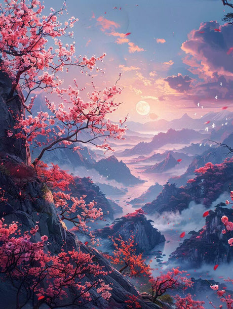 5D Diamond Painting Landscape Diamond Art Kits for Adults, Cherry blossom Diamond Art Kits, Square Drill Diamond Painting, DIY Full Drill Diamond Dots Gem Art Paintings, Home Wall Decor 20x28in k-3 Peepezo