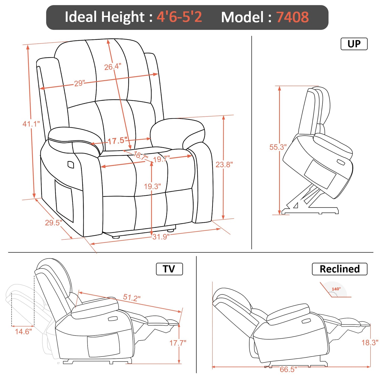 MCombo Small-Regular Power Lift Recliner Chair with Massage and Heat for Petite Elderly People, 3 Positions, 2 Side Pockets, USB Ports, Faux Leather 7408 (Beige, Small-Regular)