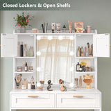 usikey Vanity Desk with Mirror and Lights, Makeup Vanity Table with 2 Drawers, 2 Cabinets & 2 Shelves, Vanity Desk, Vanity Table for Girls Women, Bedroom, White usikey