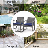 Patiorama 3 Pieces Outdoor Patio Furniture Set, Outdoor Wicker Conversation Set, Patio Rattan Chair Set, Modern Bistro Set with Coffee Table, Garden Balcony Backyard Poolside (Navy Blue) Patiorama