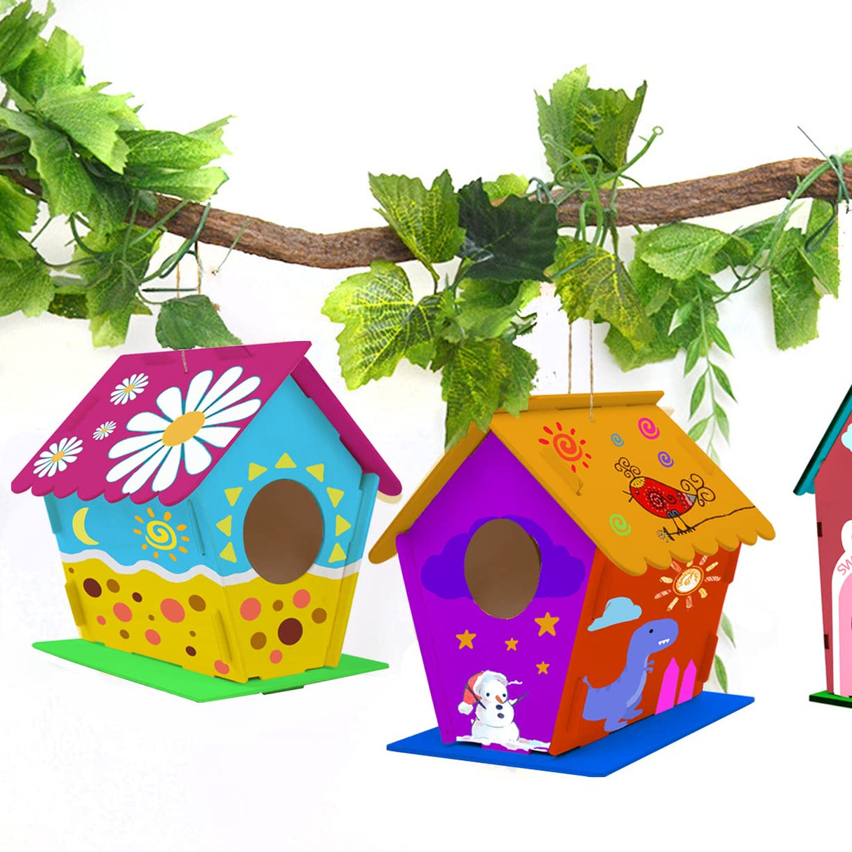 hapray 12 Pack Bird House Kit, DIY Birdhouse Kits, Wooden Crafts Arts for Children to Build and Paint (Includes Paints & Brushes) for Kids Girls Boys Toddlers Christmas Gift hapray