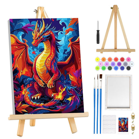 MOGTAA Dragon Paint by Numbers Kit for Adults Beginners with Frame, Animal Adult Paint by Number Kits on Canvas with Easel, Easy DIY Oil Painting Kits for Home Decor, 8x12in MOGTAA