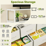 Simple Deluxe TV Stand Dresser for Bedroom Entertainment Center with 5 Fabric Drawers, Storage Organizers Units for Living Room, Media Console Table with Open Shelf up for 45" TV, White, Wood top Simple Deluxe