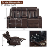 GUEAPY Power Reclining Loveseat with Console, 70.9" Faux Leather Loveseat Recliner with Heat & Massage, Double RV Recliner Sofa with Cup Holders, USB & Type-C Ports, Storage Pocket GUEAPY
