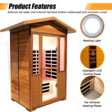 Outdoor Sauna 2 Person Sauna Outdoor Infrared Sauna 2-Person for Home 1800w Outdoor Saunas for Home Canadian Hemlock and Red Cedar Wood Sauna Outdoor Two Person Far Infrared Sauna Low EMF for Backyard RIGO