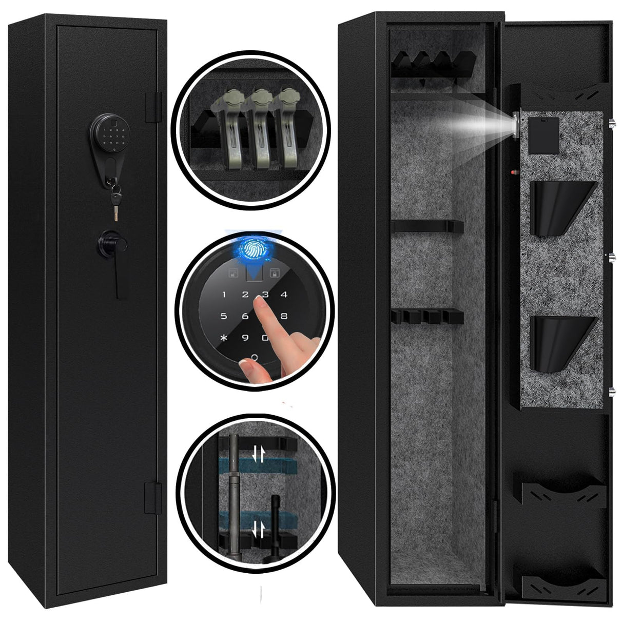 KAER 4-5 Gun Safes for Home Rifle and Pistols,Gun Safes,Shotgun Rifle Safe,Gun Safes for Rifle and Shotguns,Long Gun Cabinets with Fingerprint/Digital Keypad/Removable Shelf for Rifles Safes KAER