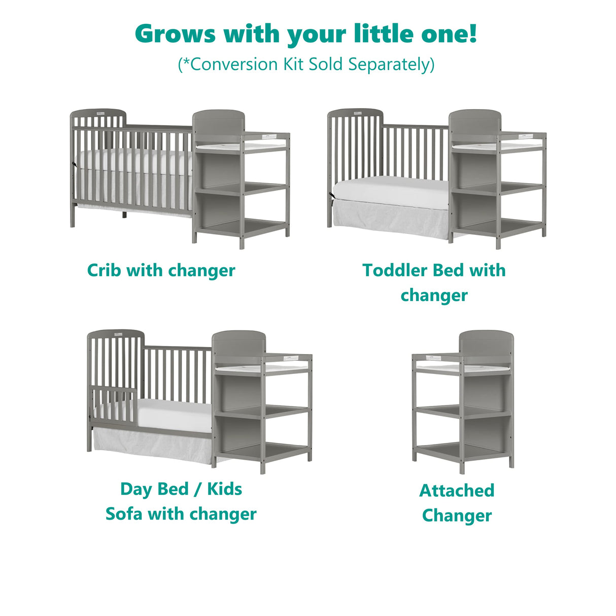 Dream On Me Anna 3-in-1 Full-Size Crib and Changing Table Combo in Steel Grey, Greenguard Gold Certified, Non-Toxic Finishes, Includes 1" Changing Pad, Wooden Nursery Furniture Dream On Me