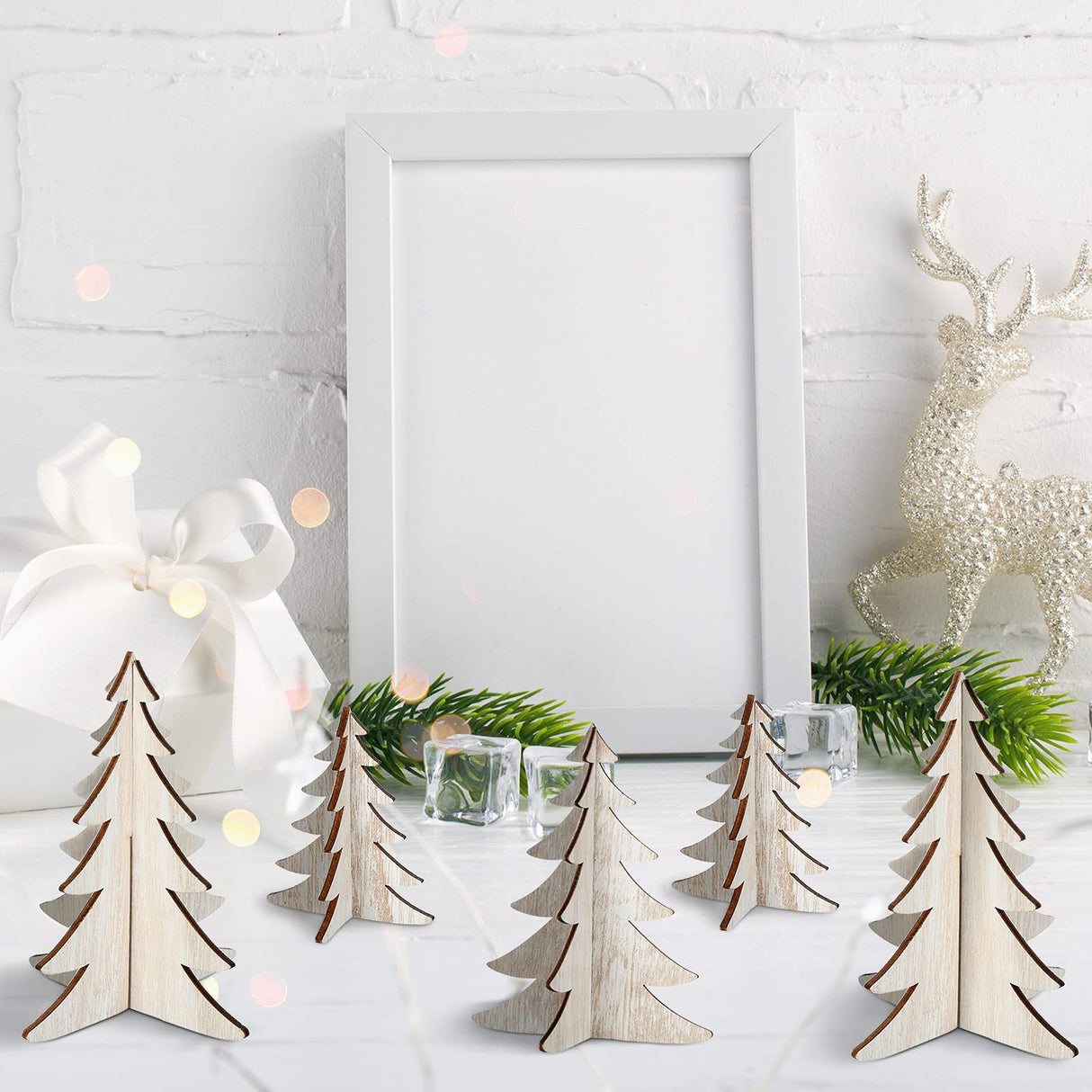 18 Pieces Wooden Christmas Tree Crafts 3D Natural Cutouts Rustic Wood Christmas Tree Decorations Decorative Wood Home Table Decors for Holidays Parties Anniversaries Decorations Marsui