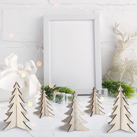 18 Pieces Wooden Christmas Tree Crafts 3D Natural Cutouts Rustic Wood Christmas Tree Decorations Decorative Wood Home Table Decors for Holidays Parties Anniversaries Decorations Marsui