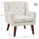 Accent Reading Chair Button-Tufted Upholstered Comfy Mid Century Modern Chair with Linen Fabric Lounge Arm Chairs for Living Room Bedroom (Beige) Living&Giving