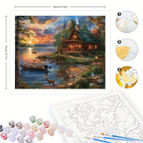 Cabin by The Lake Paint by Numbers Kit for Adults - DIY Sunset Landscape Painting on Canvas 16x20 Inches, Acrylic Paint Set, Suitable for Beginners, Nature Art Kit for Home. TAOPAOLAB