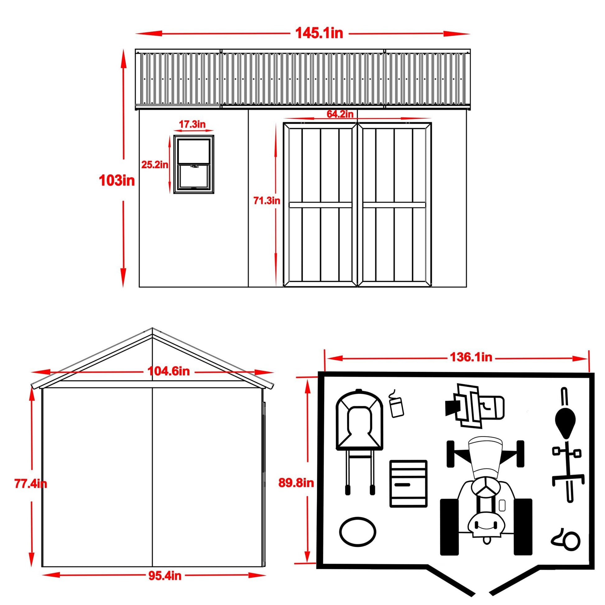 Yardenaler 12x8.7 FT Wood Outdoor Storage Shed, DIY Garden Tool Shed Kit with Waterproof Metal Roof, Lockable Door and Vents, Backyard and Patio, Natural - WoodArtSupply