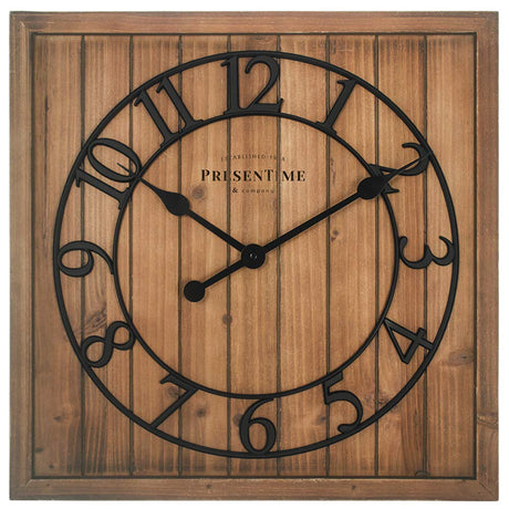 Presentime & Co 21" Farmhouse Square Shiplap Barn Door Wood Clock - Fir, Arabic Numeral. Home Decoration/Wall Decoration/Farmhouse Décor for Living Room, Dining Room, and Entryway. Presentime