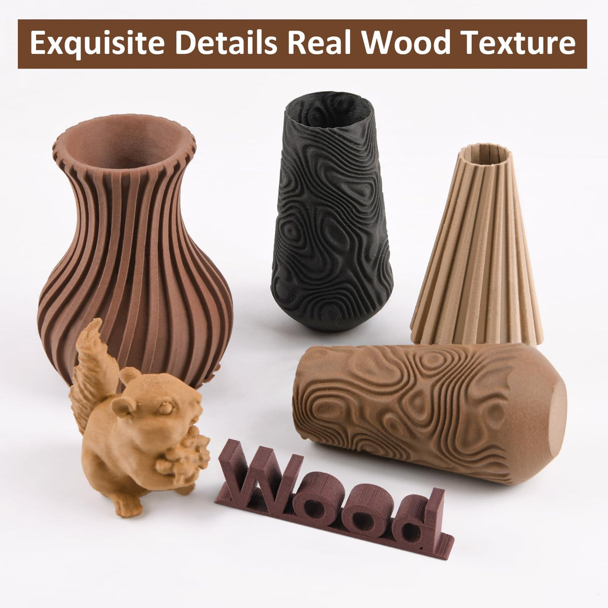 CCTREE Wood PLA Filament 1.75mm, 3D Printer PLA Plus(PLA+) with Real Wood Fiber Wood Texture Filament, Dimensional Accuracy +/- 0.02mm, 1kg Spool(2.2lbs), Fit Most FDM 3D Printers, Wood Walnut CCTREE