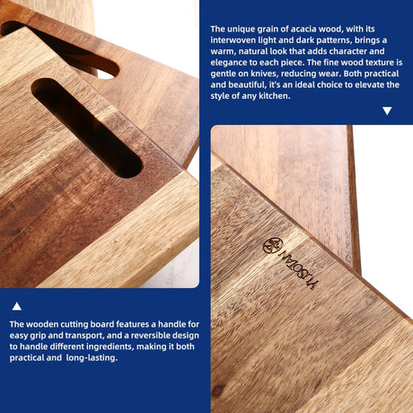 YUSOTAN 3-piece Acacia Wood Cutting Board Set for Kitchen, Large Wooden Cutting Board Set with Handle, Thick Chopping Board, Butcher Block Wooden Trays for Meat, Fruit Vegetable and Cheese YUSOTAN