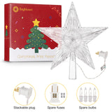 Christmas Tree Topper Lighted Star with Built-in 10 Replaceable Bulbs, 9.5” Clear Five-Pointed Star Tree Topper Plug in for Indoor Office Xmas New Year Holiday Tree Decoration, Warm White Brightown