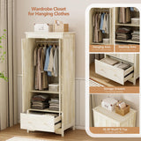 VINGLI Solid Wood Wardrobe Closet, Unfinished Wood Armoire Color DIY, Natural Rubber Wood Wardrobe Closet with Doors and Drawers, Real Wood Wardrobe Closet for Hanging Clothes, Wooden Wardrobe Cabinet VINGLI