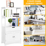 Tangkula Bathroom Floor Cabinet with Drawer, 2 Open Shelves and Door Cupboard, Multipurpose Free Standing Storage Cabinet for Bathroom Kitchen Living Room, 24 x 13 x 48 inch (White) Tangkula
