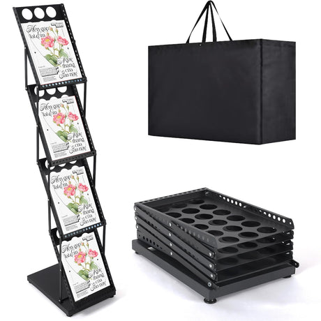 Estleys Trade Show Literature Stand Display Rack, Magazine Brochure Catalog Display Stand, Magazine Floor-Standing with Portable Oxford Bag for Office Store Exhibition Trade Show (Black) Estleys