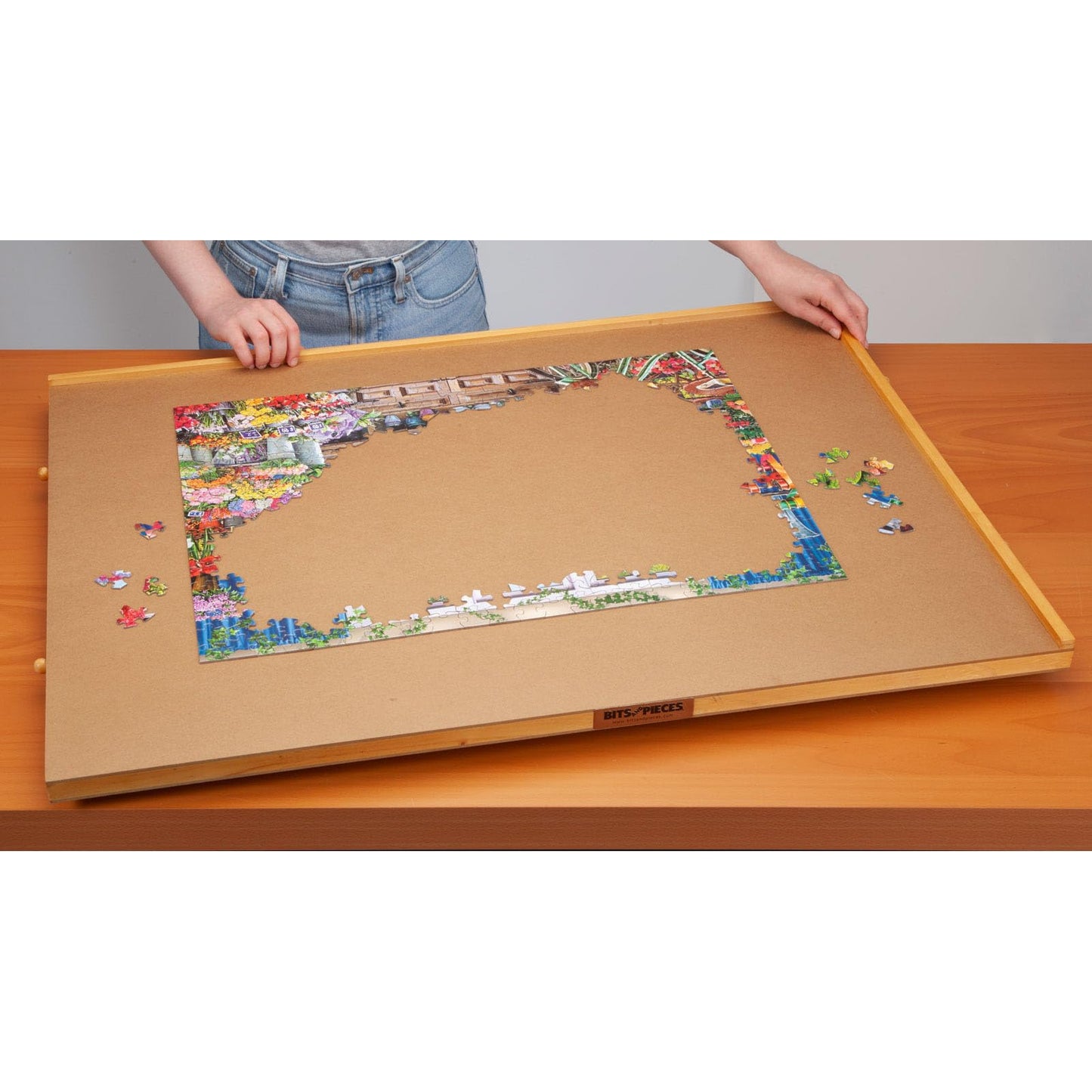 Bits and Pieces - Spinning 1500 Piece Puzzle Board with Drawers - The Original Jumbo Wooden Puzzle Plateau with Base Spinner - Tabletop Deluxe Jigsaw Puzzle Organizer (Jumbo Plateau with Spin - WoodArtSupply