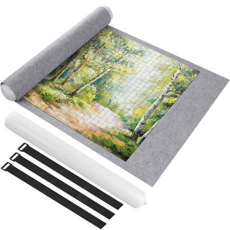 Ainiv Jigsaw Puzzle Mat Roll Up 1500 Pieces, 46" x 26" Portable Felt Puzzles Board with Travel Storage Bag, Jigsaw Saver Pad Keeper for Adults Teens, Gray Ainiv
