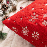 MIULEE Set of 2 Christmas Decorative Throw Pillow Covers Soft Faux Fur Winter Pillow Covers with Silver Snowflake Glitter Holiday Festival Pillowcases for Couch Sofa Bed, 18×18inch, Red MIULEE