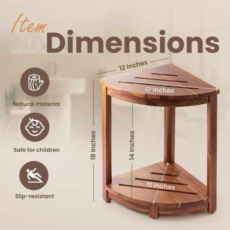 HOLANA 18" Wood Corner Shower Bench & Corner Shower Stool with Storage Shelf - Footrest for Shaving Legs - Bath Step for Small Spaces - Perfect for Indoor or Outdoor (Acacia, 12x12x18) HOLANA