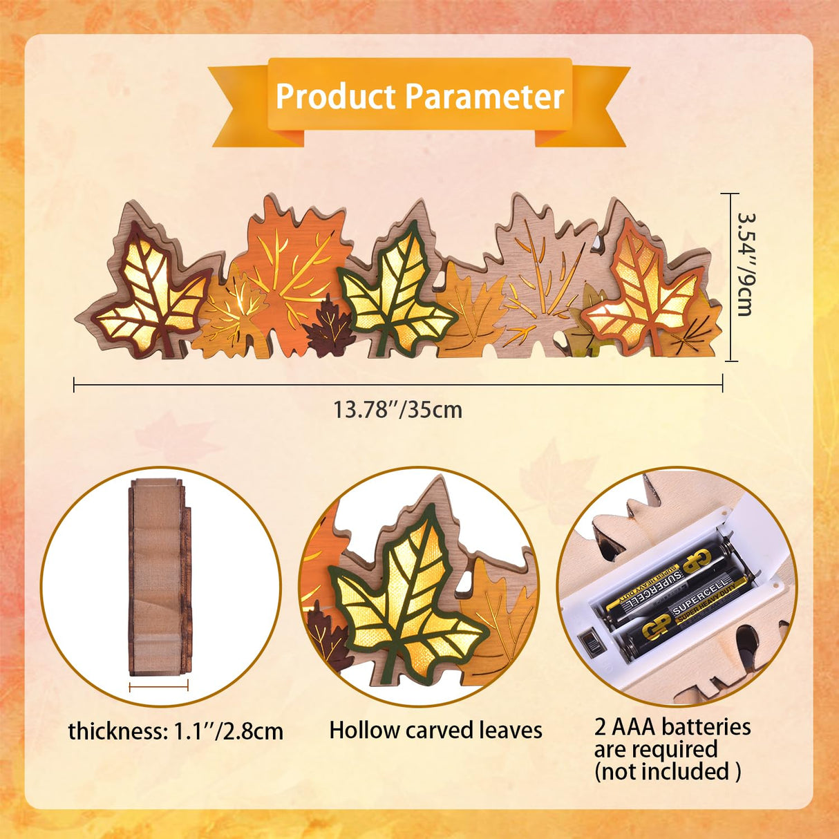 GHOSTMAGIC Lighted Fall Maple Leaves Signs Table Centerpieces Thanksgiving Wooden Block Sign Decorations 3D Wood Autumn Harvest Farmhouse Decor with Led Lights for Home Desk Office Party (Fall Leaves) GHOSTMAGIC